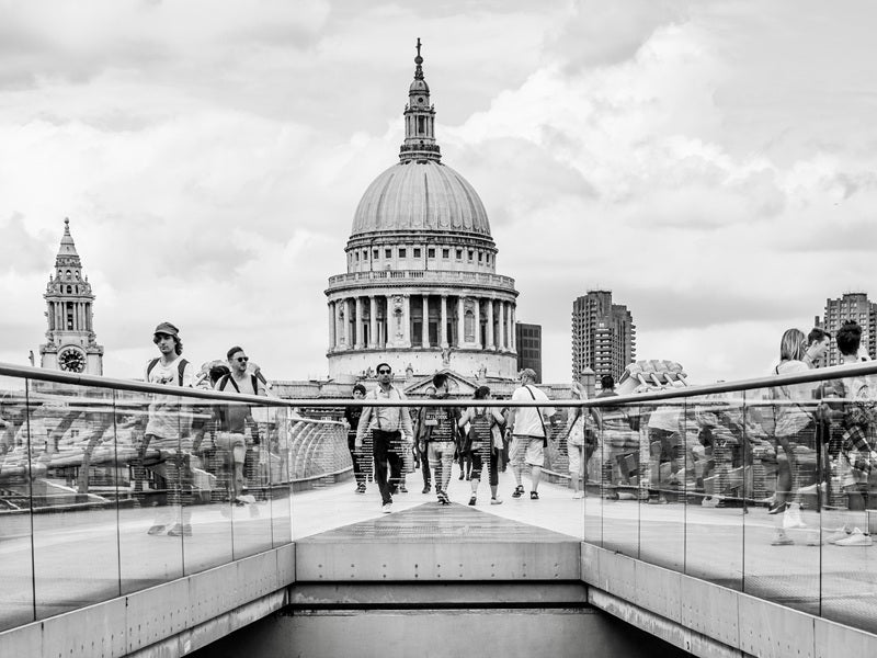 Architectural photography of the dome of St Paul's Cathedral against a clear sky, fine art London print by Suzanne Morshead.